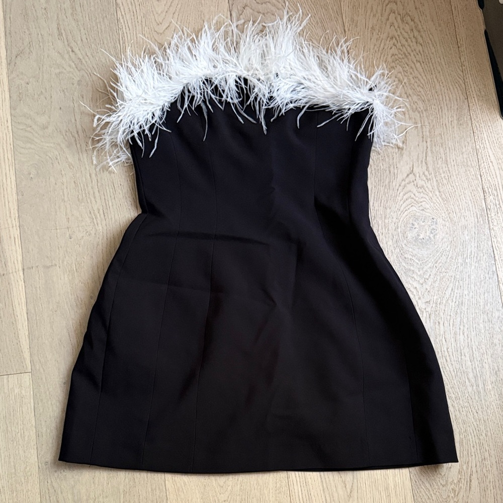 Zara Black Mini Dress with White Feather Trim